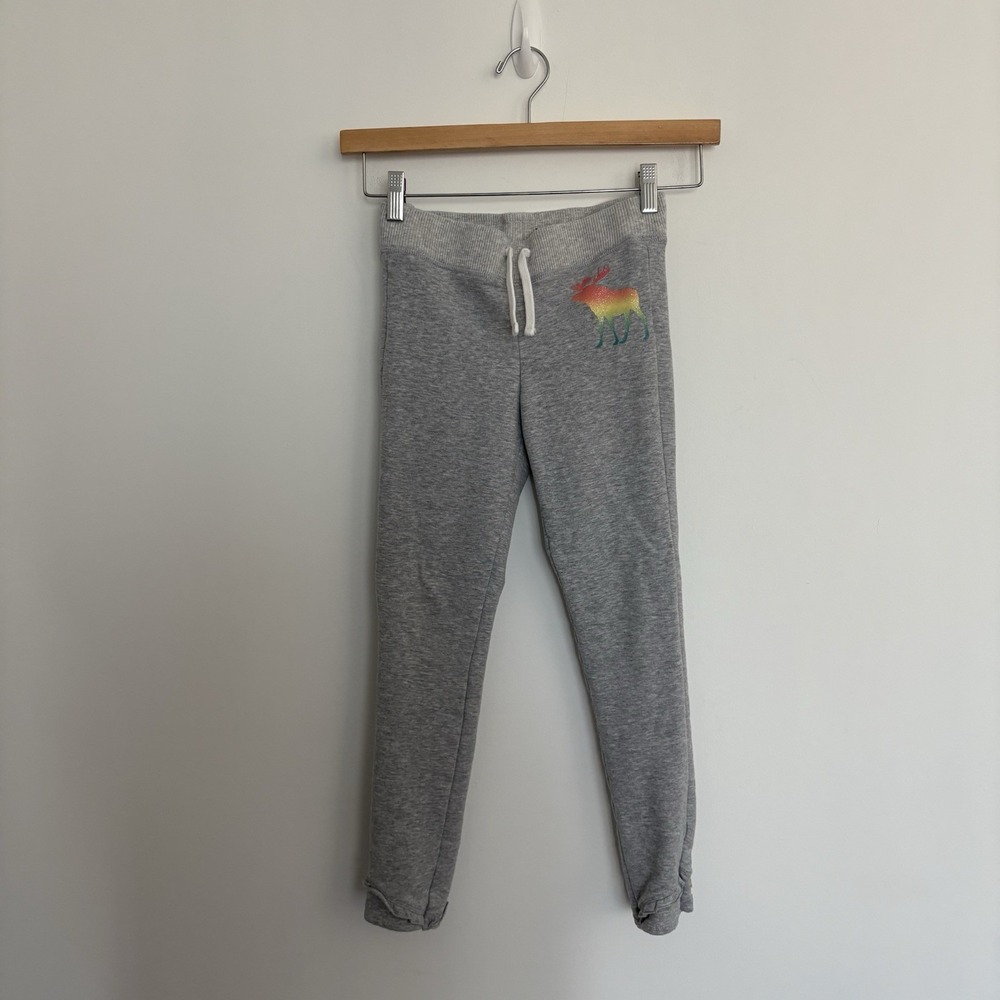 Abercrombie & Fitch Kids Girls Sweatpants 9/10 Years Gray Rainbow Glitter Logo